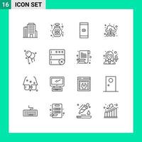 Group of 16 Modern Outlines Set for delete decoration smartphone balloons data traffic Editable Vector Design Elements