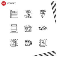 Universal Icon Symbols Group of 9 Modern Outlines of cart soda data can funnel Editable Vector Design Elements