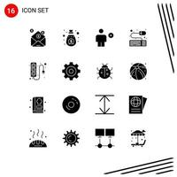 Universal Icon Symbols Group of 16 Modern Solid Glyphs of plug mouse avatar keyboard minus Editable Vector Design Elements