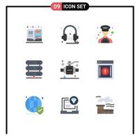 conjunto de 9 iconos de ui modernos símbolos signos para construcción almacenamiento micrófono red computación elementos de diseño vectorial editables vector