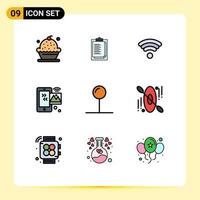 Set of 9 Vector Filledline Flat Colors on Grid for coordinate iot presentation internet of things image Editable Vector Design Elements