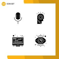 Solid Glyph Pack of 4 Universal Symbols of mic monitor show man seo Editable Vector Design Elements