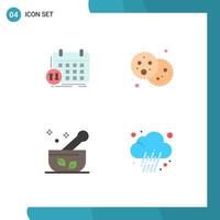 4 Universal Flat Icons Set for Web and Mobile Applications schedule hospital appointment food medicine Editable Vector Design Elements