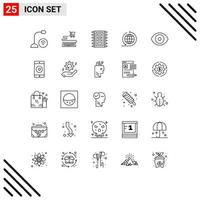 25 Universal Line Signs Symbols of eye global tech business network connect Editable Vector Design Elements