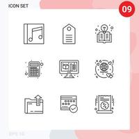 Pictogram Set of 9 Simple Outlines of interface calculator label apps light Editable Vector Design Elements