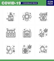 9 Line coronavirus epidemic icon pack suck as bacteria kit medical assistance emergency test viral coronavirus 2019nov disease Vector Design Elements