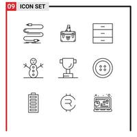 Universal Icon Symbols Group of 9 Modern Outlines of winter interior case furniture cabinet Editable Vector Design Elements