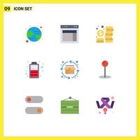 Modern Set of 9 Flat Colors Pictograph of product cycle budget power battery Editable Vector Design Elements