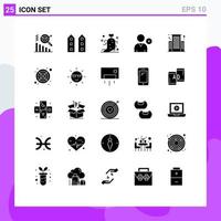 Pack of 25 Modern Solid Glyphs Signs and Symbols for Web Print Media such as center building drug user delete Editable Vector Design Elements