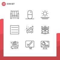 Universal Icon Symbols Group of 9 Modern Outlines of bundle food tablets cheese hamburger Editable Vector Design Elements