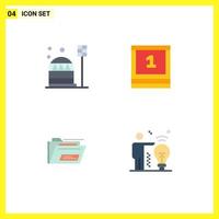 Group of 4 Modern Flat Icons Set for base folder dome study zip Editable Vector Design Elements