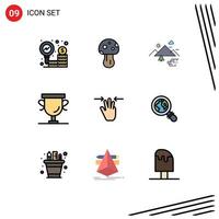 Modern Set of 9 Filledline Flat Colors and symbols such as gestures prize mountains award sun Editable Vector Design Elements