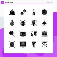 Modern Set of 16 Solid Glyphs and symbols such as flask basket ball music sport basket Editable Vector Design Elements