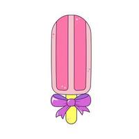 Pink Ice Cream on a Stick with Bow Isolated Element in Retro Groovy Style vector