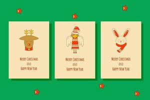 Set of Merry Christmas and Happy New Year Greeting Card in Retro Style vector
