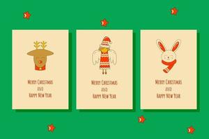 Set of Merry Christmas and Happy New Year Greeting Card in Retro Style vector