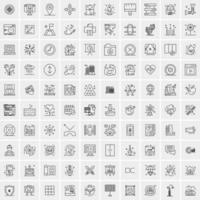 100 Universal Black Line Icons on White Background vector