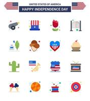 USA Happy Independence DayPictogram Set of 16 Simple Flats of adobe day flower saloon bar Editable USA Day Vector Design Elements