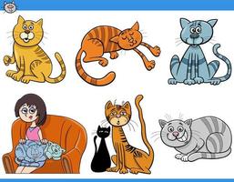 conjunto de personajes cómicos divertidos de gatos y gatitos de dibujos animados vector