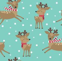 Seamless pattern with reindeer and snowflakes on blue background vector