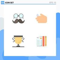 4 Flat Icon concept for Websites Mobile and Apps moustache achievements glasses hand prize Editable Vector Design Elements