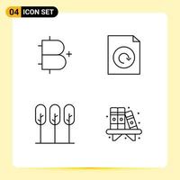 Set of 4 Modern UI Icons Symbols Signs for add tree cryptocurrency file trees Editable Vector Design Elements