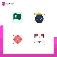 Group of 4 Flat Icons Signs and Symbols for bangladesh flower bangla luck summer Editable Vector Design Elements