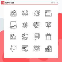 Pictogram Set of 16 Simple Outlines of drive computers failure document folder Editable Vector Design Elements