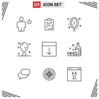 paquete de iconos de vector de stock de 9 signos y símbolos de línea para elementos de diseño de vector editables de imagen de oficina de tácticas de reflexión de alimentos