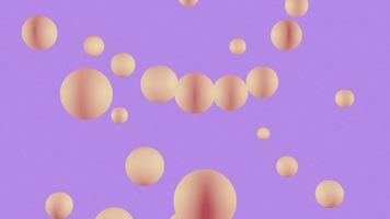 volando bolas amarillas abstractas sobre un fondo púrpura 3d renderizado. video