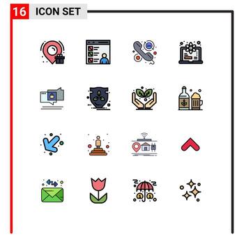 paquete de interfaz de usuario de 16 líneas básicas de chat llenas de colores planos aprender grado del cliente llamar elementos de diseño de vectores creativos editables