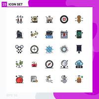 Group of 25 Filled line Flat Colors Signs and Symbols for train station cart sign multimedia Editable Vector Design Elements