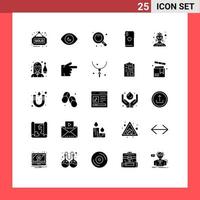 25 Thematic Vector Solid Glyphs and Editable Symbols of avatar camera search back side smart phone Editable Vector Design Elements