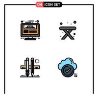 Pack of 4 Modern Filledline Flat Colors Signs and Symbols for Web Print Media such as monitor pen website design table scale Editable Vector Design Elements