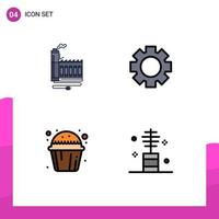 Universal Icon Symbols Group of 4 Modern Filledline Flat Colors of consumption cup factory setting muffin sweet Editable Vector Design Elements