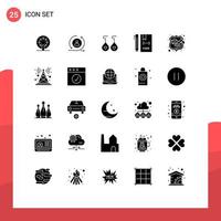 Mobile Interface Solid Glyph Set of 25 Pictograms of hosting file earing development coding Editable Vector Design Elements