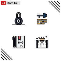 4 colores planos de línea de llenado de vectores temáticos y símbolos de control editables desarrollan programación de inicio de sesión clave elementos de diseño de vectores editables
