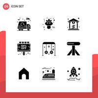 9 Solid Glyph concept for Websites Mobile and Apps park offer bank discount board Editable Vector Design Elements