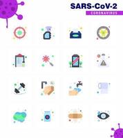 CORONAVIRUS 16 Flat Color Icon set on the theme of Corona epidemic contains icons such as warning lab virus hazard tissue box viral coronavirus 2019nov disease Vector Design Elements