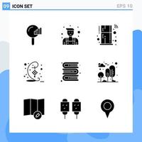 Modern 9 solid style icons Glyph Symbols for general use Creative Solid Icon Sign Isolated on White Background 9 Icons Pack vector