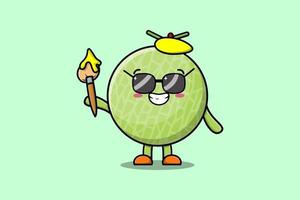 Cute cartoon character Melon painter portraitist vector