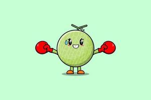 Cute Melon cartoon play sport with boxing gloves vector