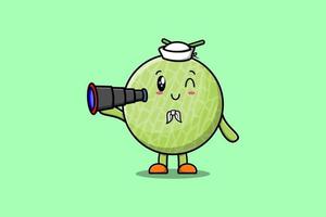 marinero de melón de dibujos animados lindo usando binocular vector