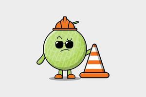 ilustración de personaje de melón de trabajador de construcción vector