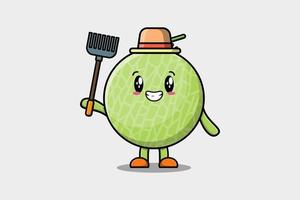 cartoon Agricultural worker Melon with pitchfork vector