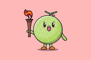 Illustration of cute Melon cartoon hold fire torch vector