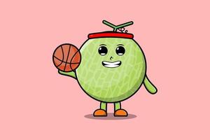 Cute cartoon Melon character playing basketball vector