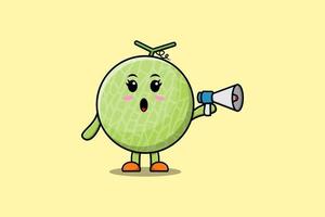 Cute Cartoon Melon character speak with megaphone vector