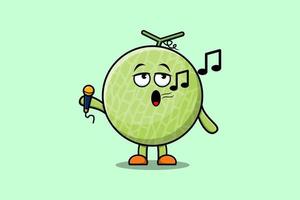 Cute cartoon Melon singer character holding mic vector