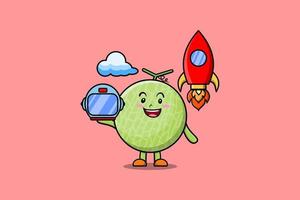 lindo personaje de dibujos animados de mascota melón como astronauta vector